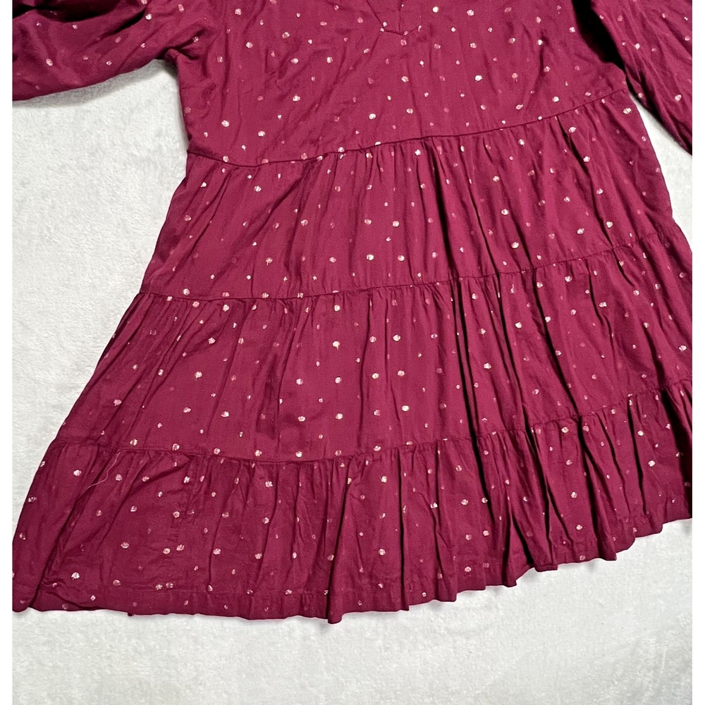 Crown & Ivy Dress Womens 1X Gold Embroidered Maroon Long Sleeve Boho Modal Blend - Picture 3 of 12